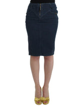 Cavalli Blue corduroy pencil skirt -   -  Cavalli.